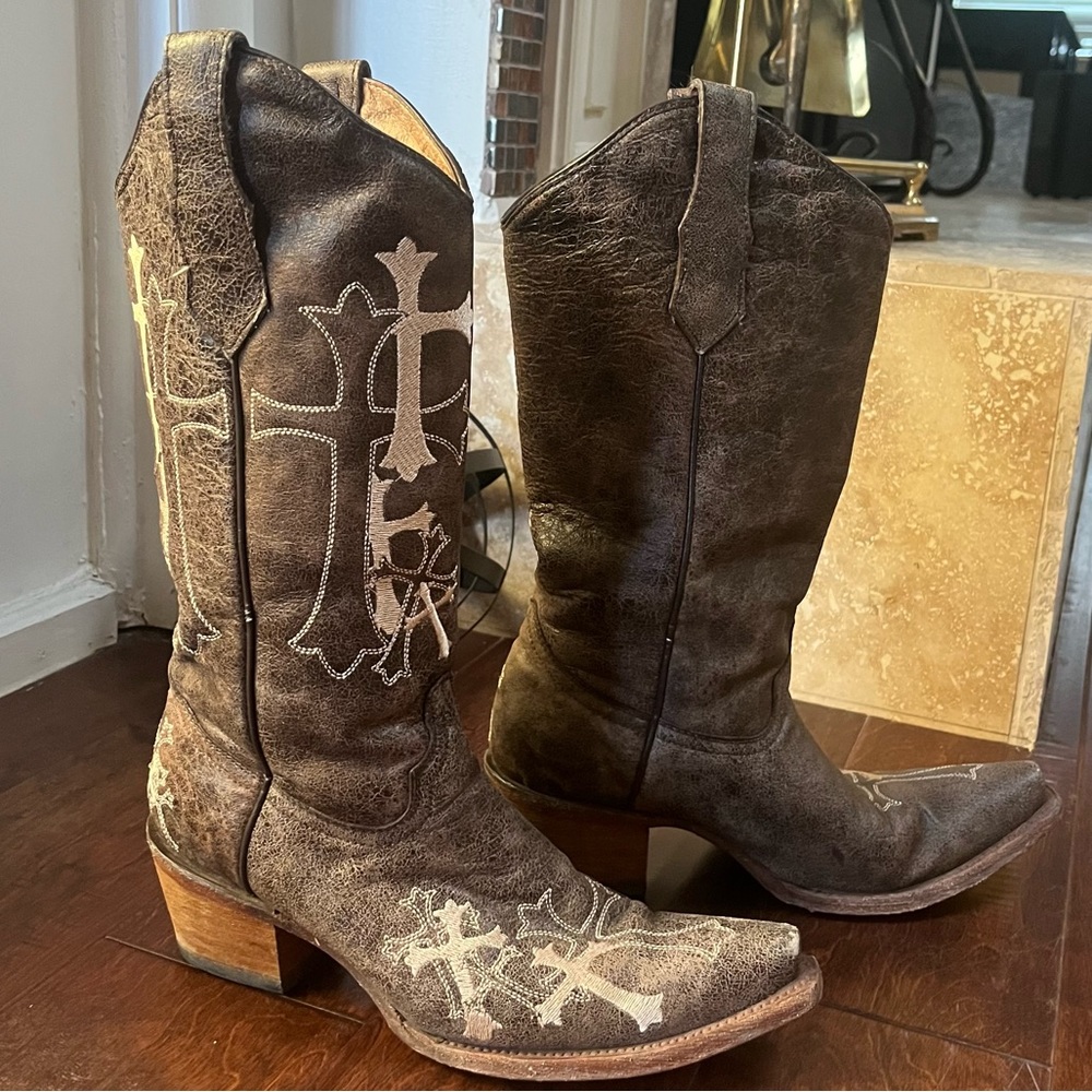 Corral Urban Ladies Embroidery Brown Cowhide Leather Cowgirl Boots